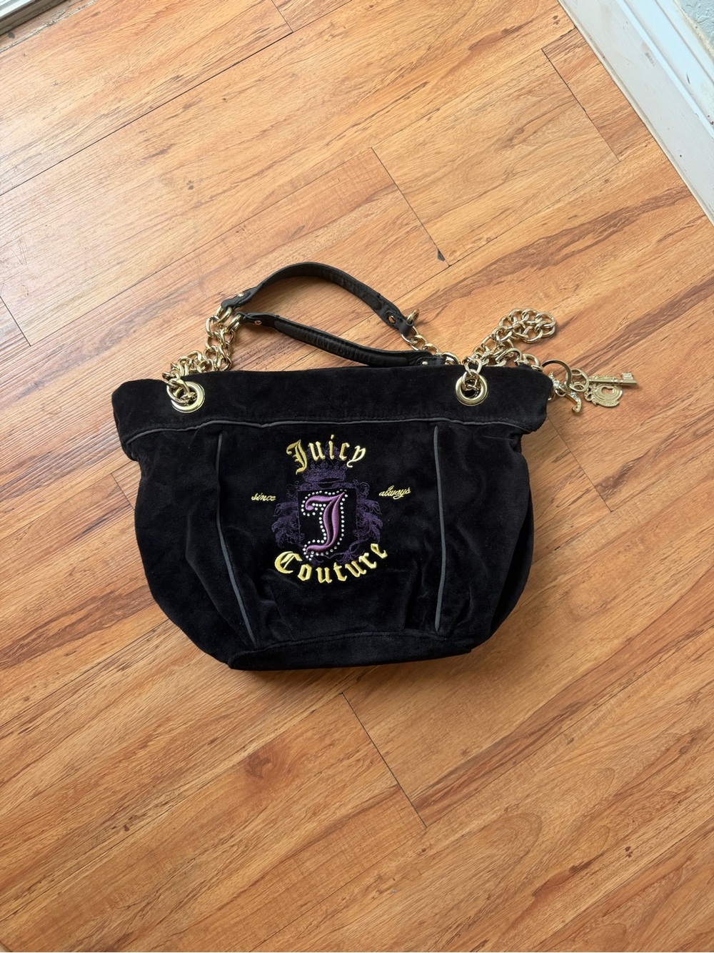 Juicy Couture Black Velvet Shoulder Bag with Gold Chain Handles